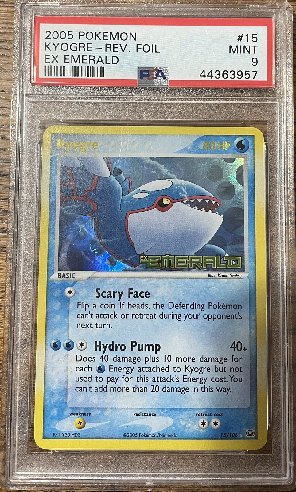 2005 POKEMON EX EMERALD 15/106 KYOGRE REVERSE FOIL PSA 9 *** POP 77 ***
