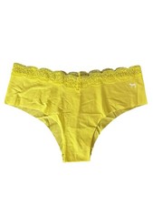 PINK Victoria  s Secret Cheekster Tanga Panty M Neon Yellow Lace Waist Logo Dog