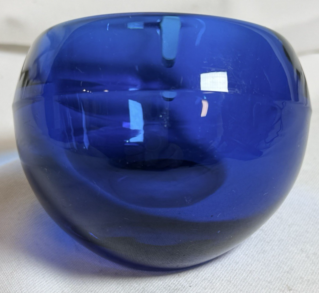 Vintage MCM Viking Glass Bluenique Orb Ashtray Sphere 4” Cobalt