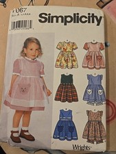 Simplicity 7067 Toddler Girls 6 Dresses & Bloomers pants size 1/2, 1, 2, 3, & 4