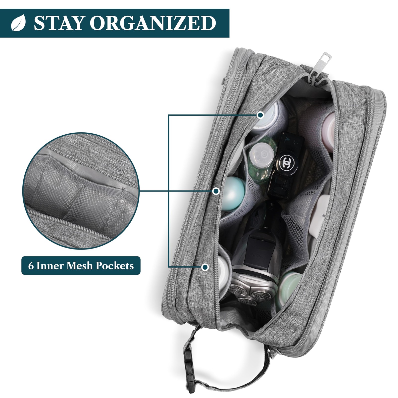 Men's Black PU Leather Water-resistant Toiletry Bag Shaving Dopp Kit