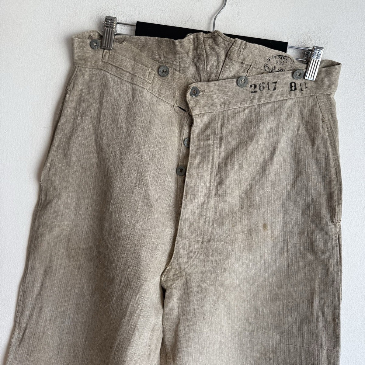 Original WW1 French Army Linen Colonial Work Pants Dated 1914