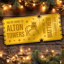 Gold Mirror Acrylic Golden Ticket Alton Towers Theme Park Personalised Any Text