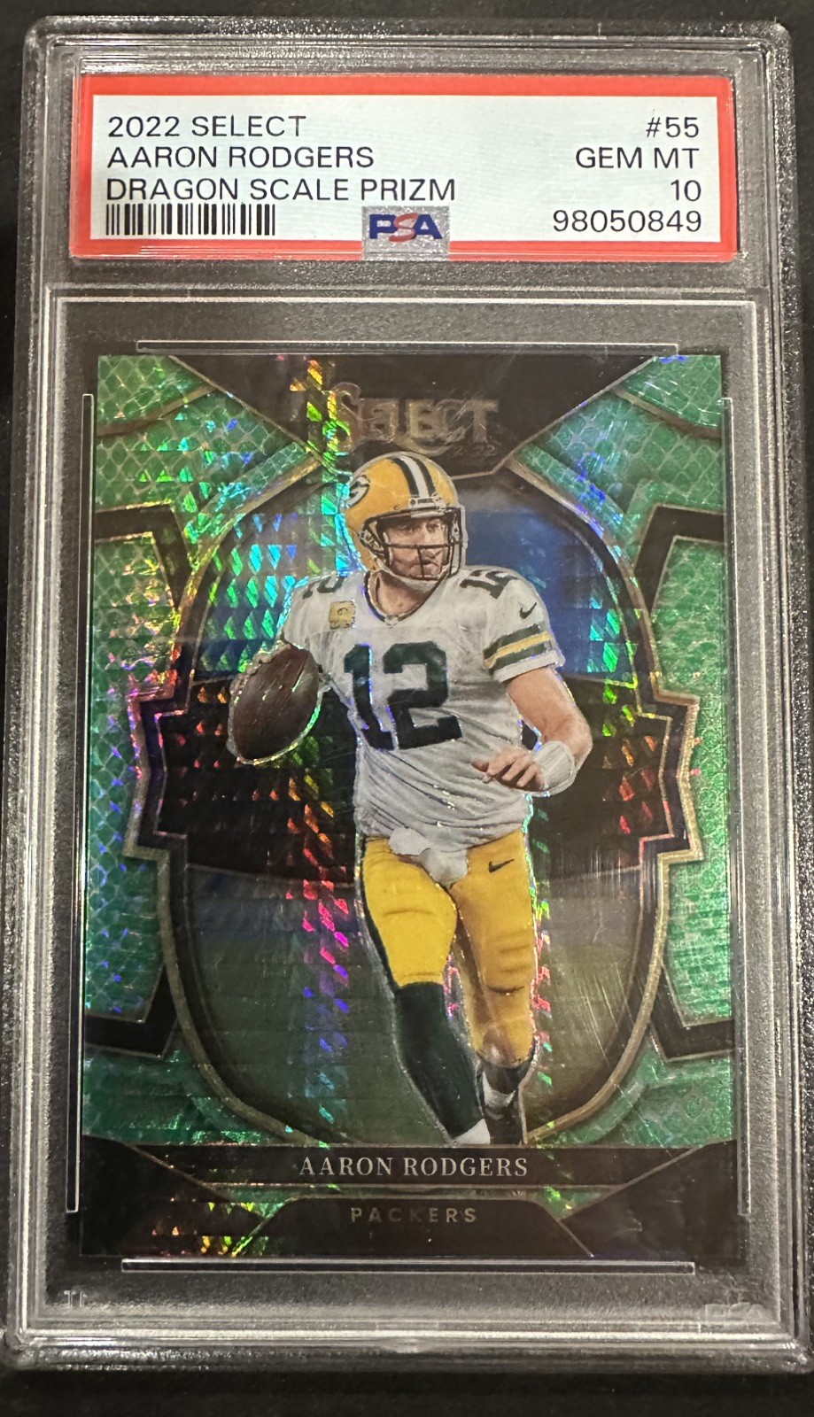2022 Panini Select Aaron Rodgers PSA 10 #55 Dragon Scale Prizm 89/89 BOOKEND