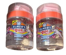LOT OF 2: Elmer's Gue Premade Slime, Unicorn Butter Safe/Nontoxic Clear To Pink