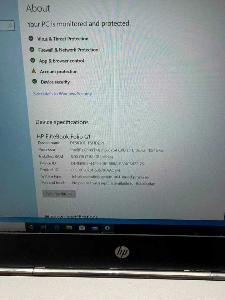 HP EliteBook Folio G1 12.5" 128 GB SSD 8 GB RAM m5-6Y54 Windows 10 Pro Foto 4 de 4