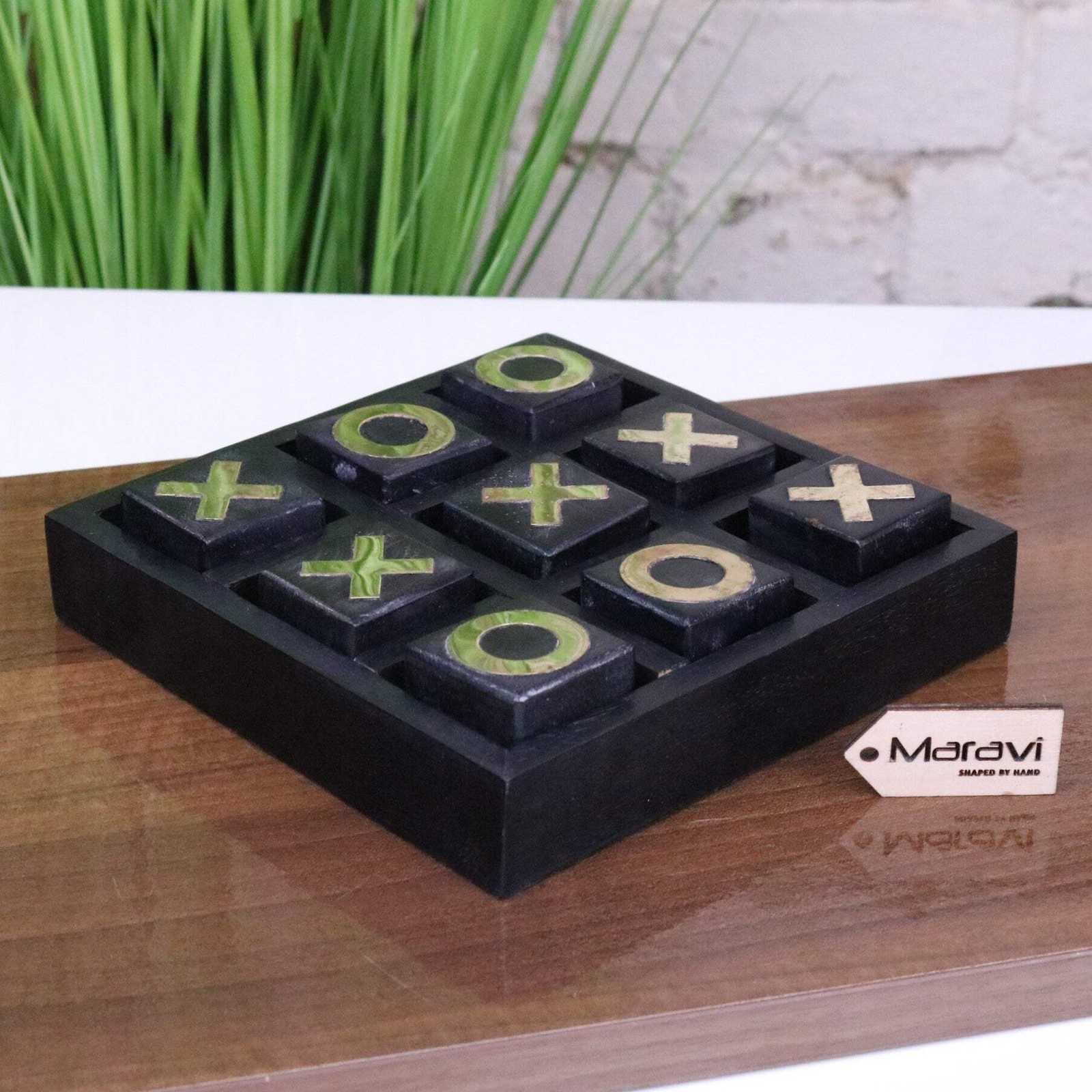 Elora Wooden Tic Tac Toe Game Antiqued Black Gift Home Decor Noughts and Crosses