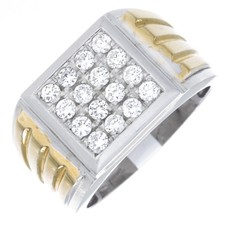 4 Row Cluster 0.89 Carat Round Cut Diamond Men's Ring 2 Tone 14k Gold