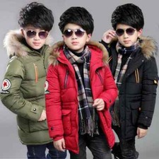 Keep Warm Winter Boys Jacket 3-14 Year Fur Collar Thick Hooded for Kids Outdoor