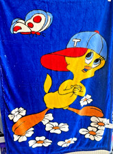 Vintage Looney Tunes Reversable Heavy Fleece Tweety Bird Blanket 40 X 55