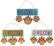 Hanging Wooden Welcome Sign Front Door Decor, Rustic Welcome Door Sign Owl Farmh