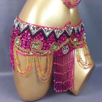 Women Sequins Beaded Belly Dance Costume Samba Carnival Hip Scarf Belt 12 Colors