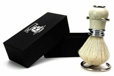 Pure White Hair Shaving Brush 100 Badger  Stainless Steel Stand / Holder