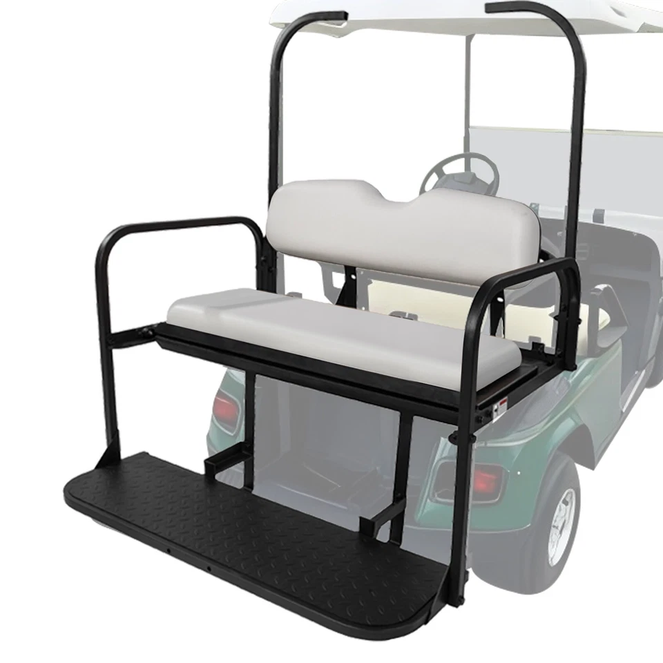 Carro de golf VPAHub EZGO TXT asiento trasero plegable abatible, cojines blancos, modelos 1995+ Foto 2 de 4