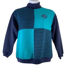 Vintage Sweatshirt Size Medium American Sportif Teal Blue Striped Pullover