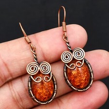Baltic Amber Gemstone Handmade Copper Wire Wrapped Drop Dangle Earrings SS-04