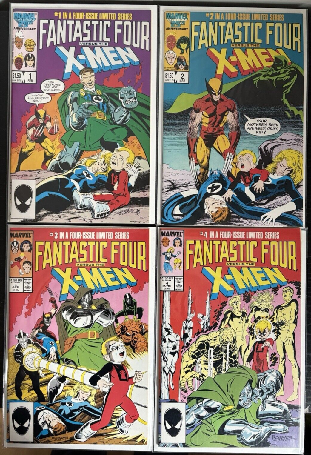 Fantastic Four vs. X-Men Full Set #1-4 VF+ to VF/NM 1987 Marvel Comics