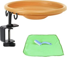Deck Mounted Bird Bath + Microfiber Cloth and Brush, Birdbaths Bowl for Outdoors