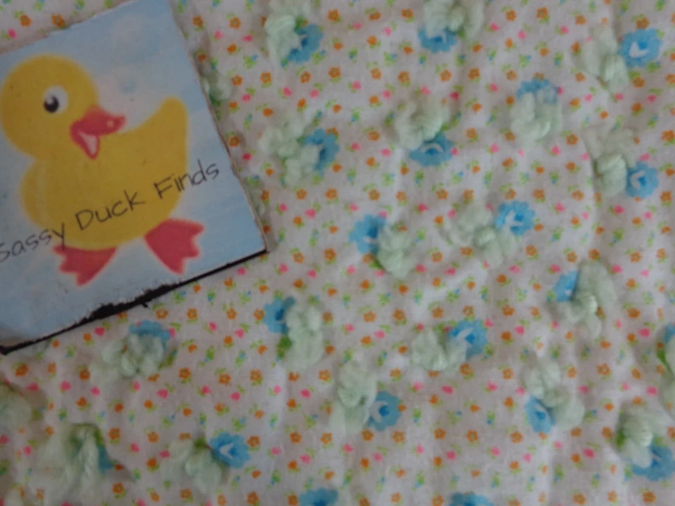 Manta Bebé Vintage Hecha a Mano 38X34" Rosas Azules Naranja Flores  Foto 3 de 3