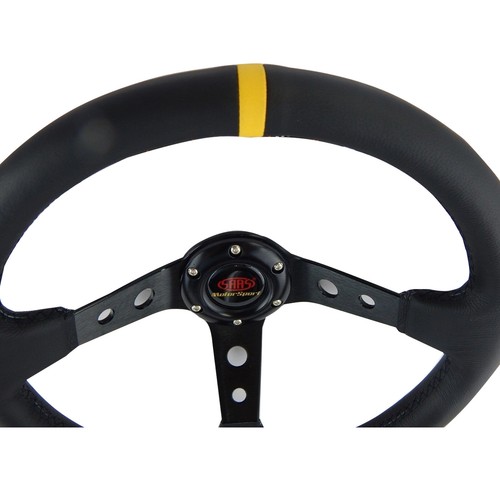 SAAS Suede GT Sports Steering Wheel 350mm Black Alloy Spokes Deep Semi Dish - Picture 7 of 9