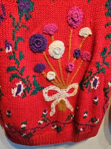 Vintage 1980s Chunky Knit Embellished Floral Bouq… - image 3