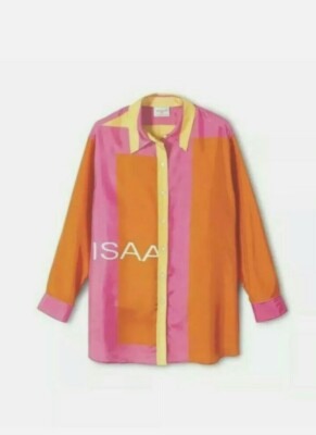 Isaac Mizrahi Target Anniversary 100% Silk Colorblock Blouse Shirt Top XS