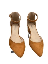 Mila Lady Phoenix Sandal Heel  Size 8.5 Brown Floral Embroidered Ankle Straps