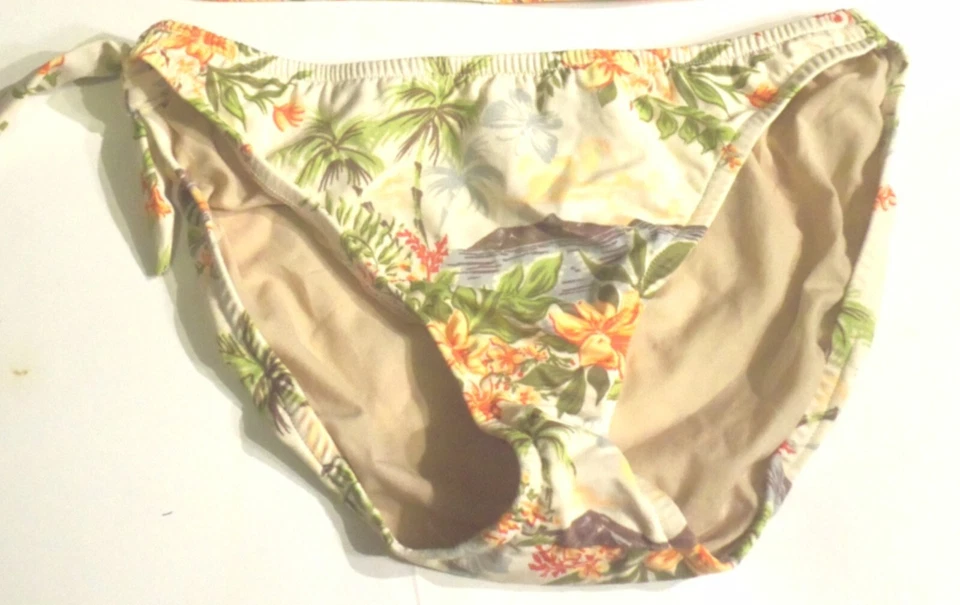 Traje de baño bikini halter estampado hawaiano marfil melocotones frescos S superior e inferior XL Foto 3 de 3