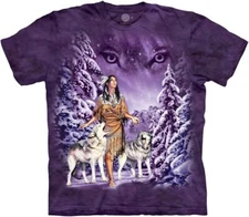 Native American Indian Wolf Eyes Spirit Woman Wolves Purple Mountain Shirt M-3X