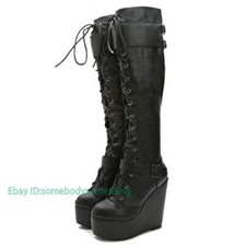 Botas de montar con plataforma de tacón alto con cordones para mujer Zapatos Botas de cuña