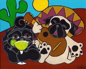 Fawn Y Negra Pug En Mexico Firmado Perro Impresion Del Arte Pop De La Pintura Original Vern Ebay