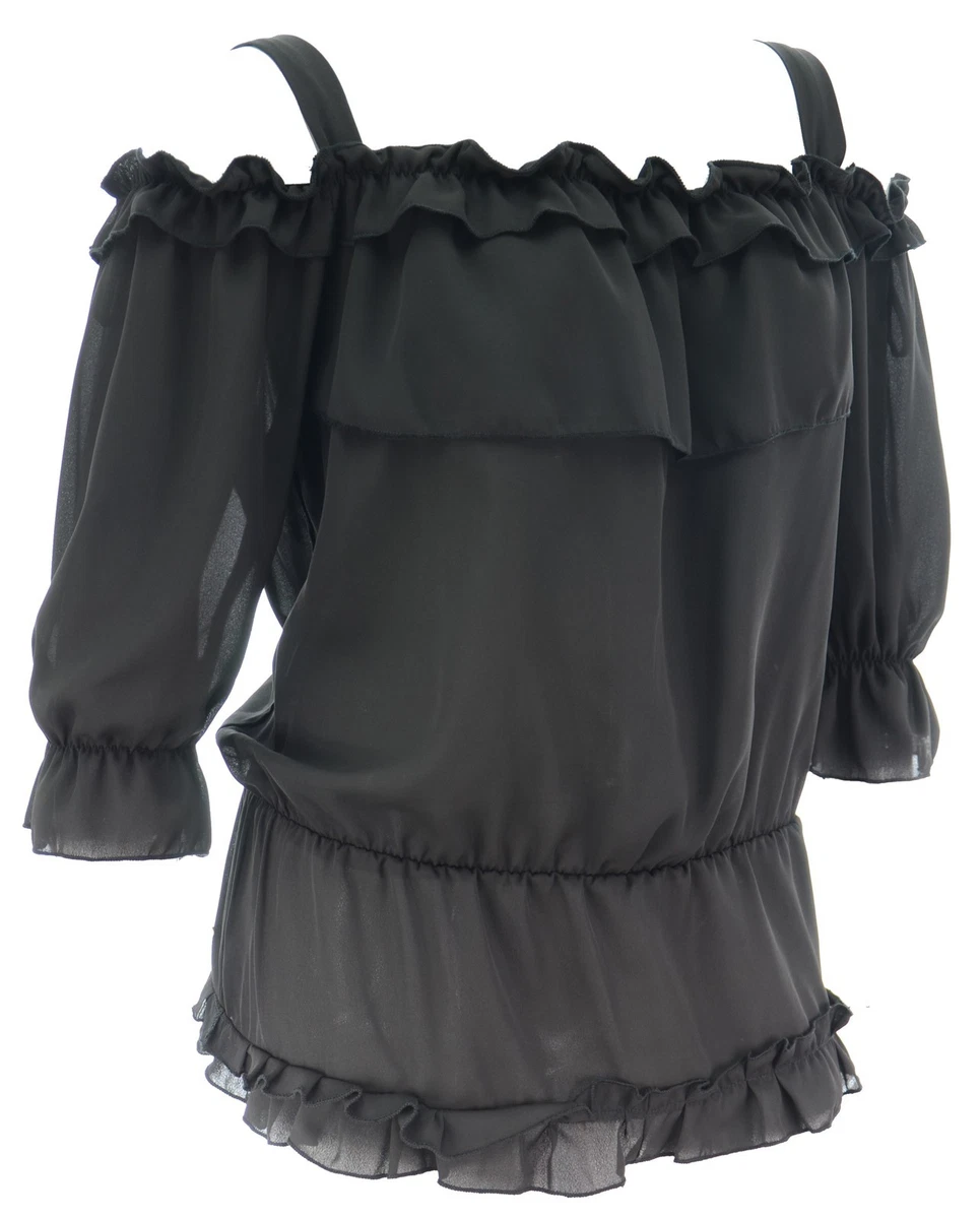 New Womens Black Classy Front Layered Strappy Bardot Top Plus Size