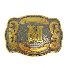 INITIAL M BELT BUCKLE LETTER COWBOY WESTERN RODEO TEXAS STAR Hebillas Vaqueras