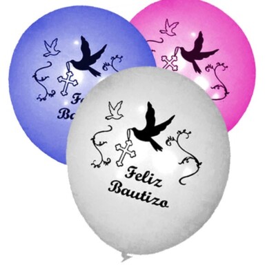 40 Feliz Bautizo Globos Blue White or Pink Balloons Baptism (12'')