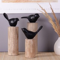 Vogel Aufsteller, 3Er Set | Mangoholz | Deko Figur Auf Holzstamm, Vogel Skulptur