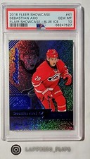 Sebastian Aho 2016-17 Fleer Flair Showcase Blue Ice /199 Rookie RC PSA 10