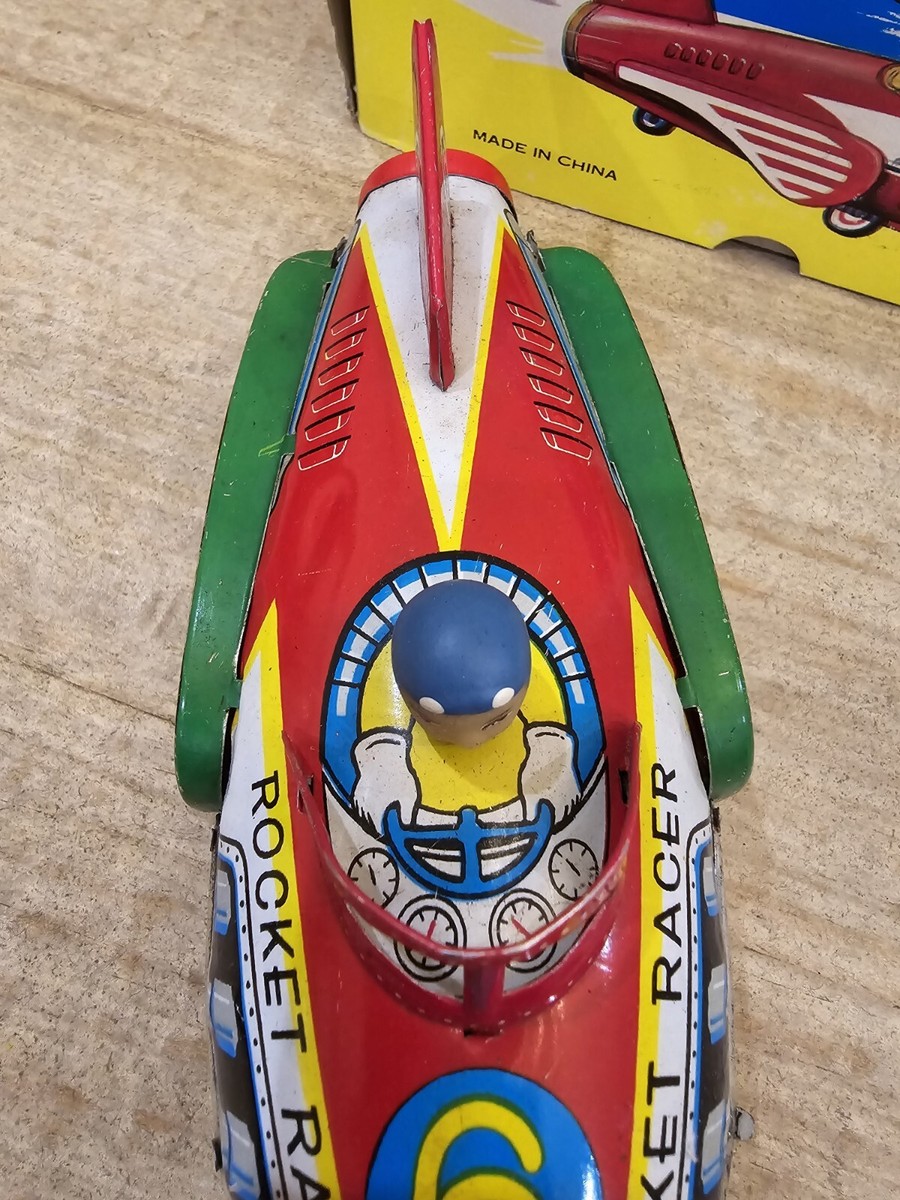 Vintage 60's Tin Toy Rocket Racer friction siren litho Vintage 60's Tin Toy Rocket Racer friction siren litho