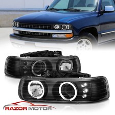 Dual Led Halo 1999-2002 For Chevy Silverado Led Blk Projector Headlights
