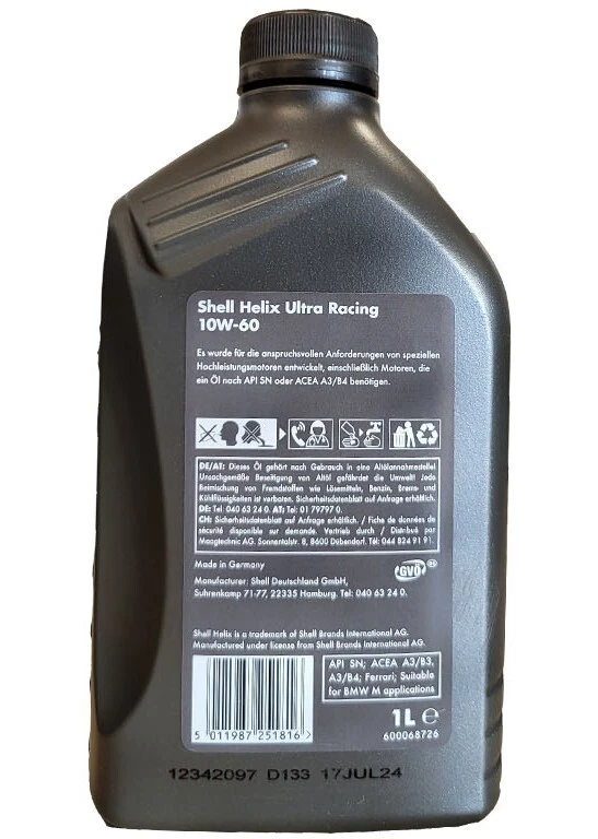 Shell Helix Ultra RACING 10W-60 Motoröl  VW , Fiat 9.55535-H3 1x5+1x1Liter - Bild 2 von 4