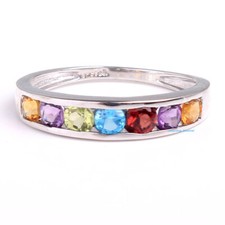 Natural Garnet Amethyst Topaz Peridot Citrine Band Ring 925 Sterling Silver