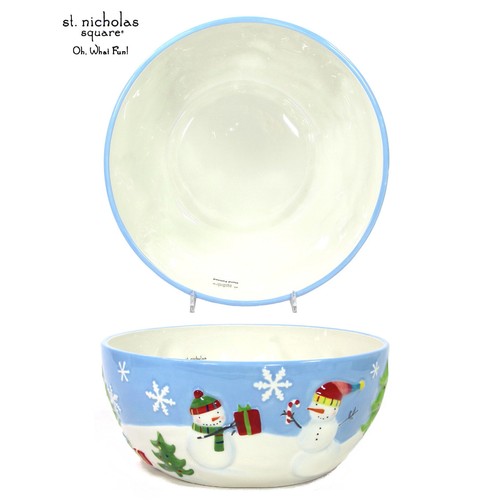 St. Nicholas Square OH WHAT FUN 4Qt Large Serving 10.25" Bowl Snowman Blue White