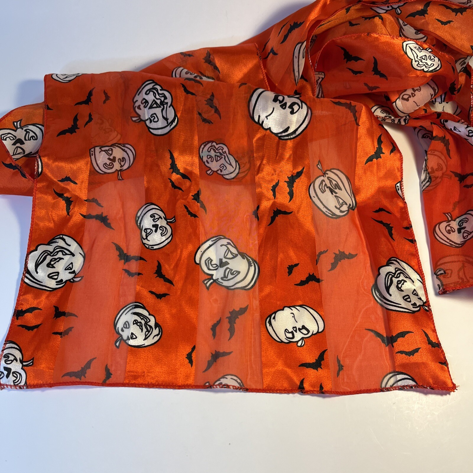 Halloween Scarf Orange Pumpkin Bat Print Fun Novelty