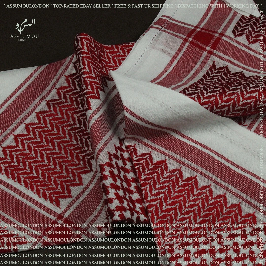 Very Rare Authentic Dark Red and White Retro Style Saudi Shemagh Cotton Soft