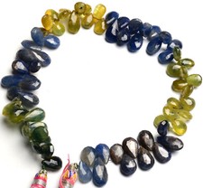 natural gem multi sapphire 6x9 to 10x7mm size faceted pear briolette beads 9"