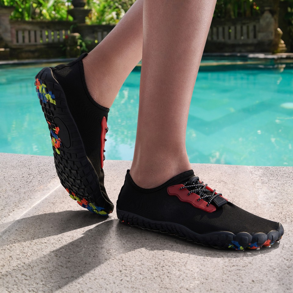 Men/Women Aqua Shoes QuickDry Red/Back Water Shoes, Beach, Pool