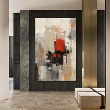 Wall Art Paintings Hand Painted City Abstract Oil Painting On Canvas Red