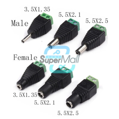 5× Male/female Adapter Connector Power Plug 5.5x2.1/5.5×2.5/3.5×1.35MM DC 12/24V