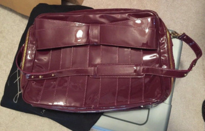 Zac Posen Plum Suitcase Carry On Shoulder Bag Strap Gold Zippers Expandable NEW