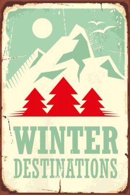 Blechschild 30x40 Winter Destinations Flug Ziele Urlaub Ausflug Wand Deko