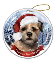Holiday Pet Gifts Border Terrier Santa Hat Dog Porcelain Christmas Tree Ornament